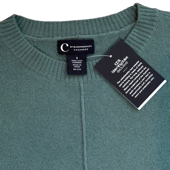NWT C by Bloomingdales High/Low 100% Cashmere Crewneck Sweater Green S - Picture 5 of 10